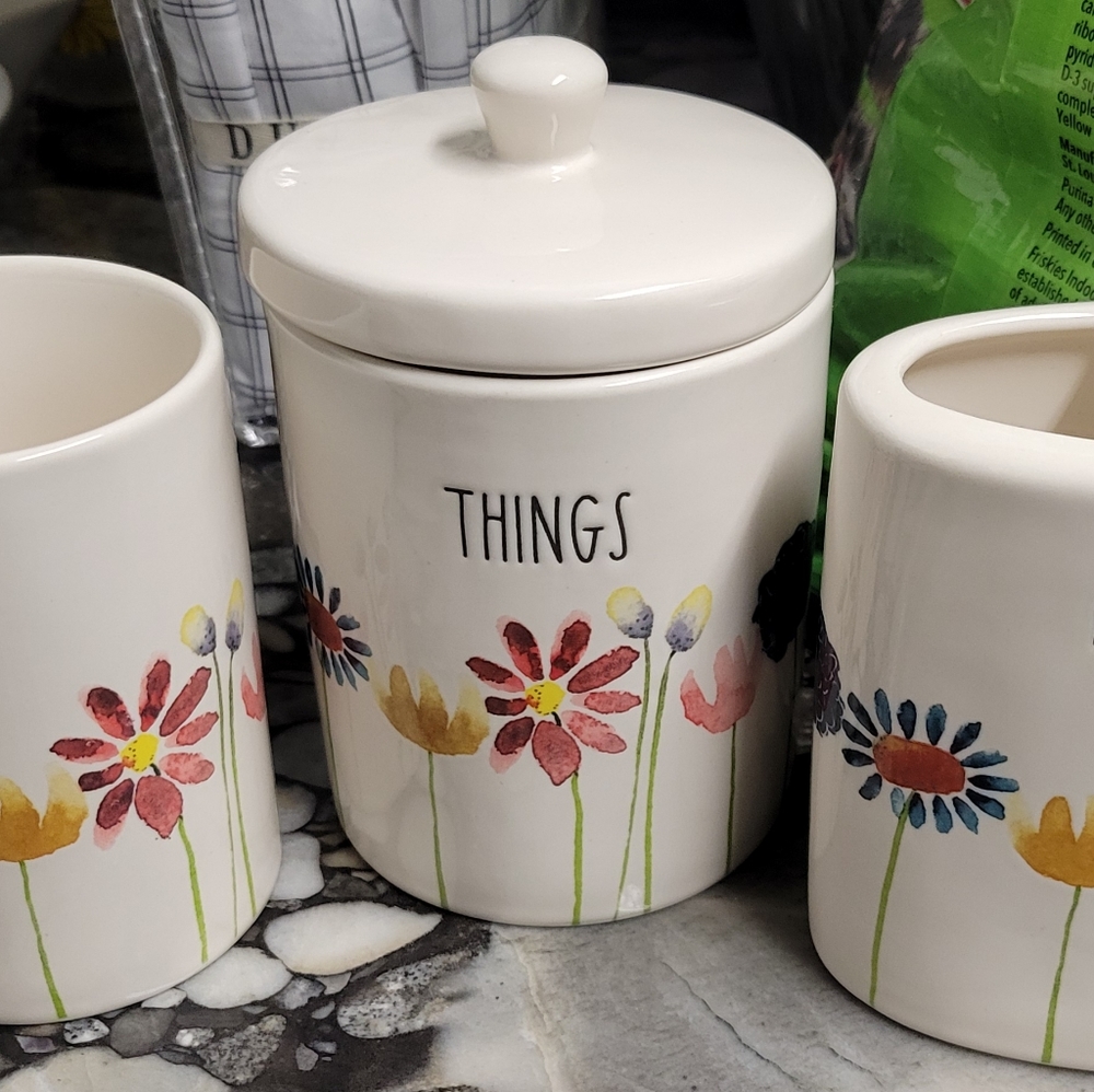 All Sold-Rae Dunn Floral Bathroom Containers